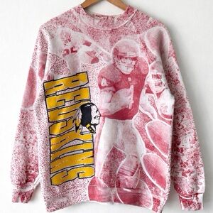 Vintage 90s Washington Redskins AOP Crewneck Sweatshirt Size Large Made in USA